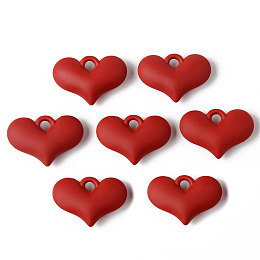 Honeyhandy Rubberized Style Acrylic Pendants, Puffed Heart, FireBrick, 25x37x10mm, Hole: 4.5mm