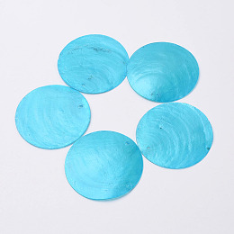 Honeyhandy Dyed Freshwater Capiz Shell Big Pendants, Flat Round, Deep Sky Blue, 50x1mm, Hole: 1mm