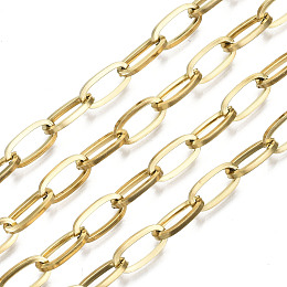 Honeyhandy 304 Stainless Steel Paperclip Chains, Drawn Elongated Cable Chains, Unwelded, Oval, Real 18K Gold Plated, Link: 12x6x1.2mm