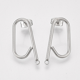 Honeyhandy 304 Stainless Steel Stud Earring Findings, with Ear Nuts/Earring Backs, Stainless Steel Color, 24x12x1.5mm, Hole: 1.5mm, Pin: 0.8mm