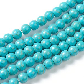 Synthetic Turquoise Beads Strands, Dyed, Round, Dark Cyan, 4mm, Hole: 0.8mm, about 95pcs/strand, 14 inch(35.5cm)