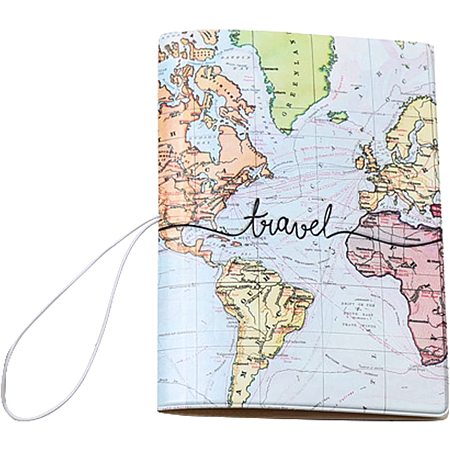 CREATCABIN Passport Holder World Map Travel Passport Case Cover Wallet with Card Case Pouch Elastic Band Closure for Business Credit Cards Boarding Passes Women and Men, Blue World