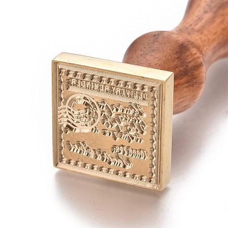 Honeyhandy Brass Retro Wax Sealing Stamp, with Wooden Handle, for Post Decoration DIY Card Making, Square, Word, 90x25x25mm