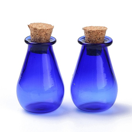 Honeyhandy Glass Cork Bottles Ornament, Glass Empty Wishing Bottles, DIY Vials for Pendant Decorations, Blue, 15.5x28mm
