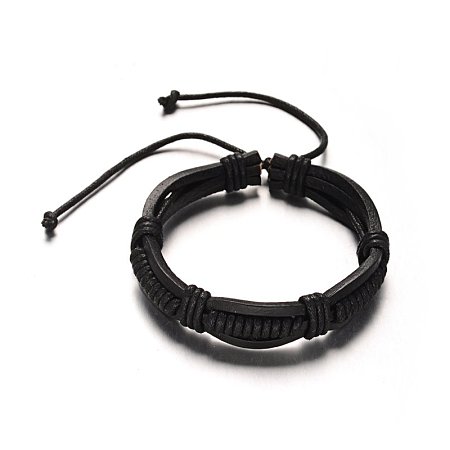 Honeyhandy Adjustable Leather Cord Bracelets, Black, 56mm, 13x9mm