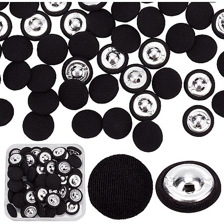 GORGECRAFT 50PCS Cloth Shank Buttons Round Shaped Sewing Button Women Suit Woolen Coat Button Male Jacket Button Shirt Trousers Button Fabric Cloth Covered for Overcoat Garment Accessories, Black