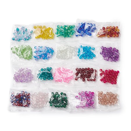 Honeyhandy 25Pcs Transparent Crackle Glass Beads, Round, Mixed Color, 8~8.5x7~7.5mm, Hole: 1.5~1.6mm