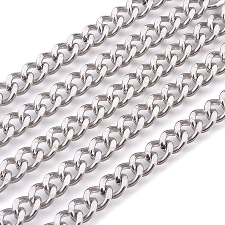 Honeyhandy 201 Stainless Steel Curb Chains, Unwelded, Faceted, Stainless Steel Color, 8mm