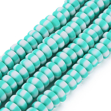 ARRICRAFT Handmade Polymer Clay Beads Strands, for DIY Jewelry Crafts Supplies, Flat Round, Turquoise, 6.8~8x3mm, Hole: 1.4mm, about 110~116pcs/strand, 15.75 inch(40cm)