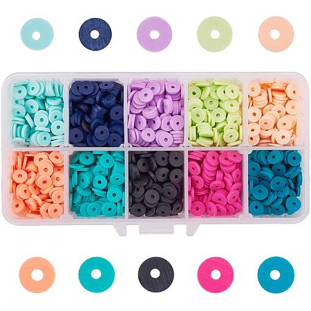 PandaHall Elite Heishi Clay Beads, 2200 Pcs 10 Colors 6mm Vinyl Disc Beads Flat Round Handmade Polymer Clay Beads for Hawaiian Earring Choker Anklet Bracelet Necklace Jewelry Making Summer Surfer