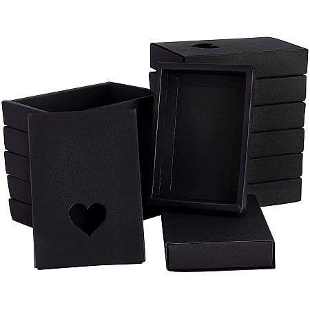 BENECREAT 15 Pack Black Kraft Paper Boxes with Heart Shape Window(No Film) 4.5x3x0.8