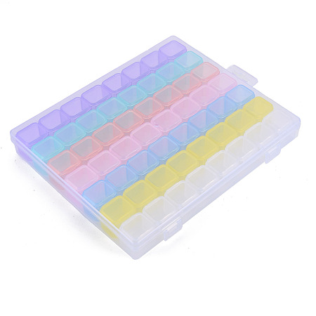 ARRICRAFT Rectangle Polypropylene(PP) Bead Storage Containers, with Hinged Lid and 56 Grids, Each Row Has 8 Grids, for Jewelry Small Accessories, Colorful, 21x17.5x2.7cm