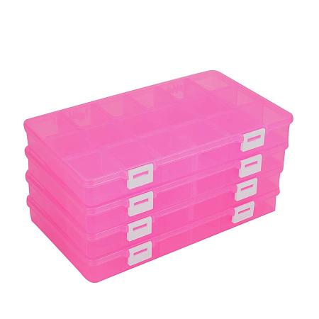 BENECREAT 4 Pack 18 Grids Large Pink Transparent Plastic Storage Box Bead  Organizer with Adjustable Dividers for Jewelry, Beads, Tools, Craft  Accessories and Other Small Items - 9.4x5.7x1.18 Inch 