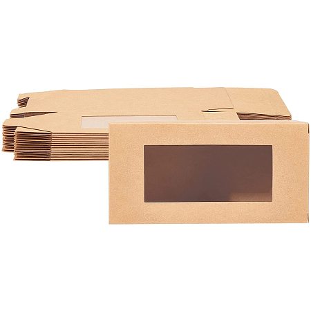 BENECREAT 16Packs 5.5x2.7x2.7inch BurlyWood Cardboard Box with PVC Visual Window Pastry Gift Box for Candy, Cookies and Other Handicrafts