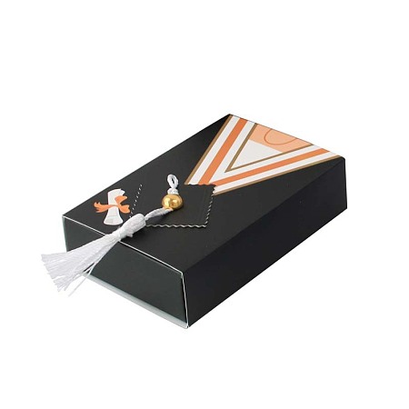 SUPERFINDINGS Graduation Gown Rectangle Paper Drawer Candy Boxes, with Tassels, for Graduation Party, Black, Finish Product: 10.04x6.9x2.7cm