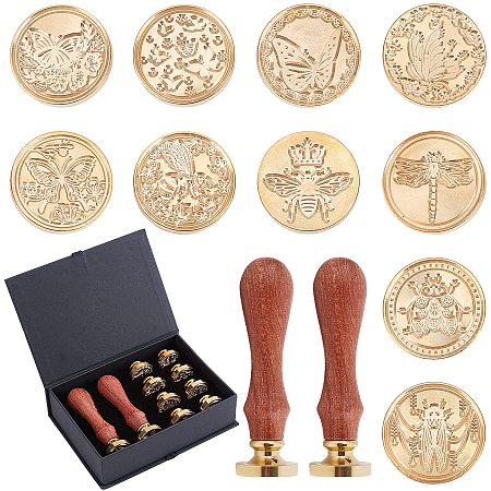 CRASPIRE Wax Seal Stamp Set, 10 Pieces Insect Series Vintage Sealing Wax Stamps Copper Seals 2 Wooden Handle, Wax Stamp Kit for Wedding Invitations Cards Envelopes Wine Packages