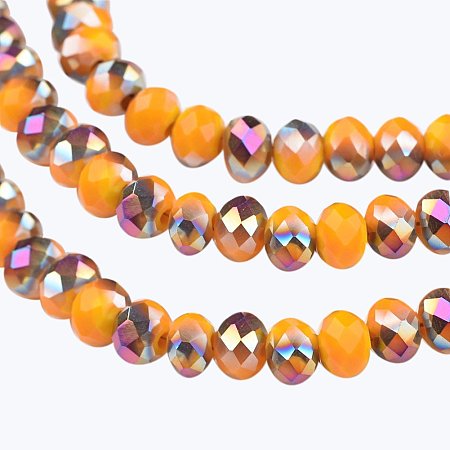NBEADS 1 Strand Half Plated Faceted Abacus Orange Electroplate Glass Beads Strands with 4x3mm,Hole:1mm,about 146pcs/strand
