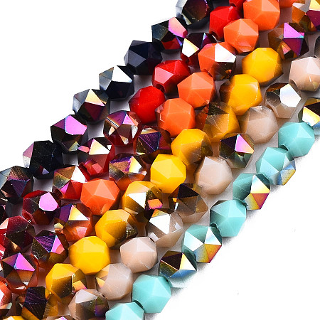 ARRICRAFT Half Electroplate Opaque Glass Beads Strands, Faceted Round, Mixed Color, 3.5~4x3.5mm, Hole: 1mm, about 145~150pcs/strand, 20.47 inches(52mm)