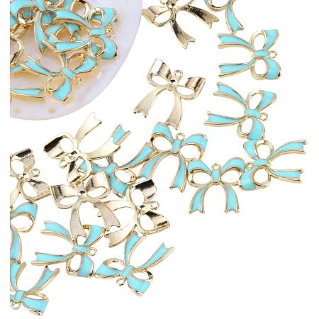 Arricraft About 100 Pieces Gold Plated Bowknot Alloy Enamel Pendant Charms for Necklaces Bracelets Jewelry Making, Cyan