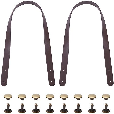 WADORN Leather Bag Strap Replacement, 21.6 Inch Leather Purse Handle Handmade Shoulder Bag Strap Handbag Handle with Rivets DIY Purse Making Supplies, Brown