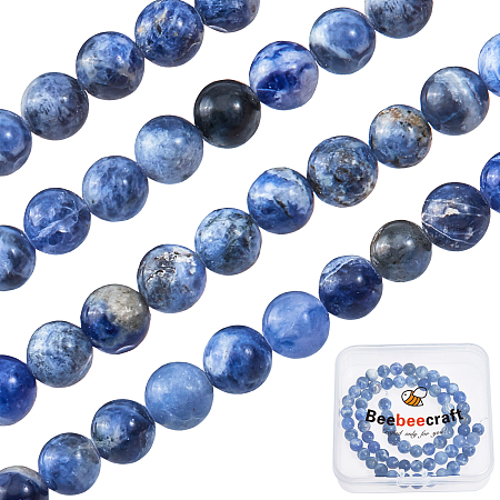 Beebeecraft 120~124Pcs 6mm Natural Blue-Vein Stone Beads Sodalite Round Loose Gemstone Energy Beads for Bracelet Necklace Earring Jewelry Making