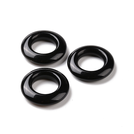 Honeyhandy Natural Obsidian Pendants, Ring Charms, 30x7mm, Hole: 15.5mm