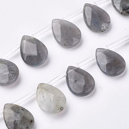Honeyhandy Natural Labradorite Beads Strands, Top Drilled Beads, Faceted, Teardrop, 15~16x12~12.5x5mm, Hole: 0.6mm, about 25pcs/strand, 15.55 inch(39.5cm)