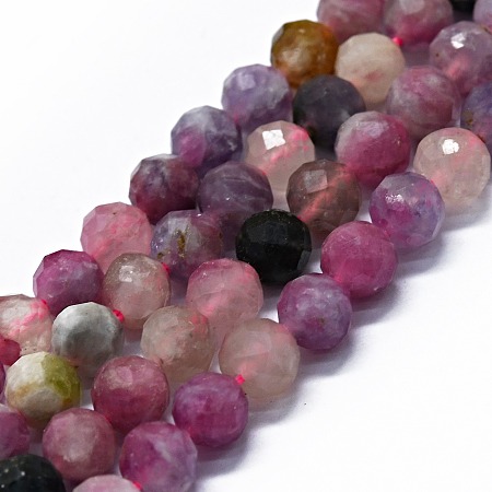 Honeyhandy Natural Plum Blossom Tourmaline Beads Strands, Faceted(64 Facets), Round, 6mm, Hole: 0.8mm, about 62~67pcs/strand, 15.16~15.55 inch(38.5~39.5cm)