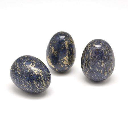 Honeyhandy Natural Pyrite Egg Stone, Pocket Palm Stone for Anxiety Relief Meditation Easter Decor, Blue, 25x18mm