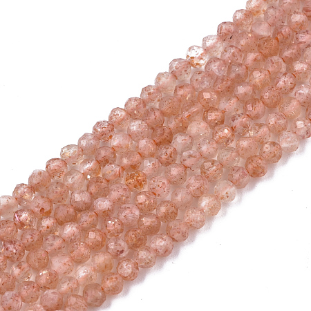 Honeyhandy Natural Sunstone Beads Strands, Grade A+, Round, Faceted(32 Facets), 2~3mm, Hole: 0.5mm, about 167~169pcs/strand, 15.39 inch~15.71 inch(39.1~39.9cm)