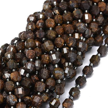 ARRICRAFT Natural Bronzite Beads Strands, with Seed Beads, Faceted, Bicone, 7~8x7~8mm, Hole: 0.8mm, about 38pcs/strand, 15.35 inches(39cm)