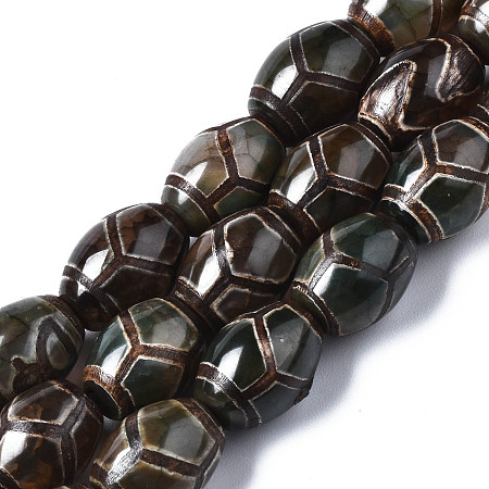 Tibetan Style dZi Beads, Natural Agate Beads, Rice, Tortoise Pattern, 14x10x10mm, Hole: 1mm, about 25pcs/strand, 13.58~13.70 inch(34.5~34.8cm)