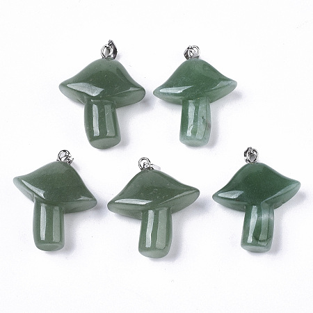 Honeyhandy Natural Green Aventurine Pendants, with Stainless Steel Snap On Bails, Mushroom, Stainless Steel Color, 27.5~28.5x23~25x9.5~10.5mm, Hole: 3x5mm
