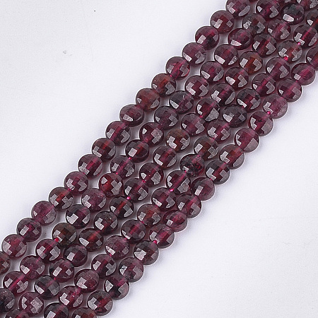 Honeyhandy Natural Garnet Beads Strands, Faceted, Flat Round, 4~4.5x2.5~3mm, Hole: 0.8mm, about 88~89pcs/strand, 14.9 inch~15.1 inch