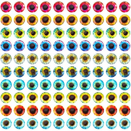 PandaHall Elite 100pcs Animal Eye Glass Cabochons 10mm Luminous Evil Eyes Tiles Glow in The Dark Dragon Owl Human Pupil Eyes Cabochon Eyes for Art Props Photo Pendant Trays Blanks Halloween 10 Style