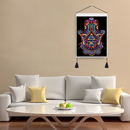 Honeyhandy Cloth Wall Hanging Tapestry, Hamsa Hand/Hand of Miriam Tapestry, Vertical Tapestry, for Home Decoration, Rectangle, Evil Eye Pattern, 653~665x345~349x1mm