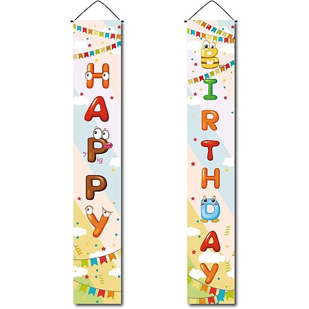 CREATCABIN Happy Birthday Hanging Banner Funny Door Decor Porch Sign Banners for Birthday Party Indoor Outdoor Holiday Home Porch Wall Yard Farmhouse 11.8 x 70.8inch