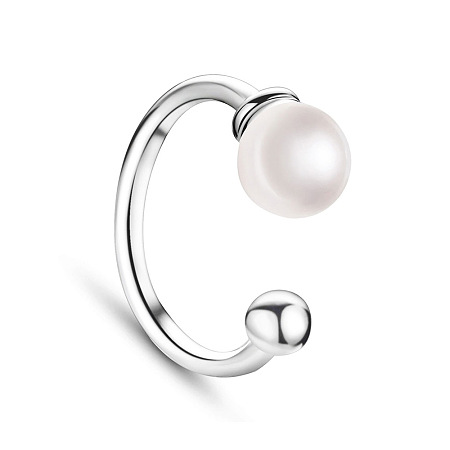 SHEGRACE Trendy 925 Sterling Silver Ear Cuff, with Shell Pearl, Platinum, 4.5mm
