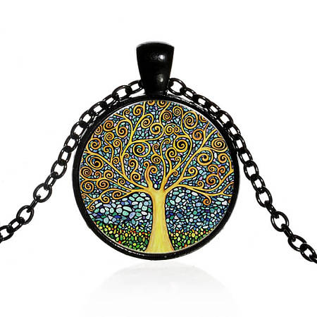 Honeyhandy Tree of Life Time Gem Necklace, Glass Pendant Necklace with Alloy Chains for Women, Colorful, 18.11 inch(46cm)