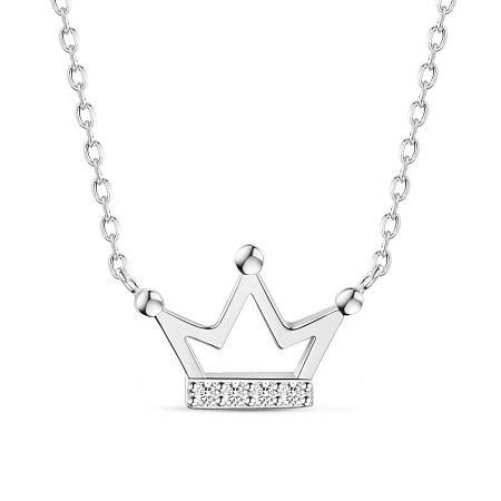 SHEGRACE 925 Sterling Silver Pendant Necklace, with AAA Cubic Zirconia, Carved with S925, Crown, Platinum, 17.71 inch(45cm)