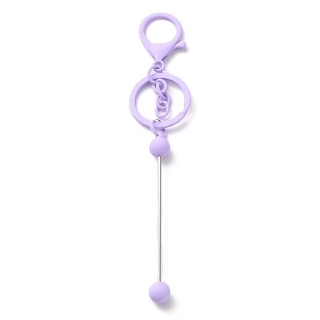 Honeyhandy Spray Painted Alloy Bar Beadable Keychain for Jewelry Making DIY Crafts, with Alloy Lobster Clasps and Iron Ring, Lilac, 15.5~15.8cm