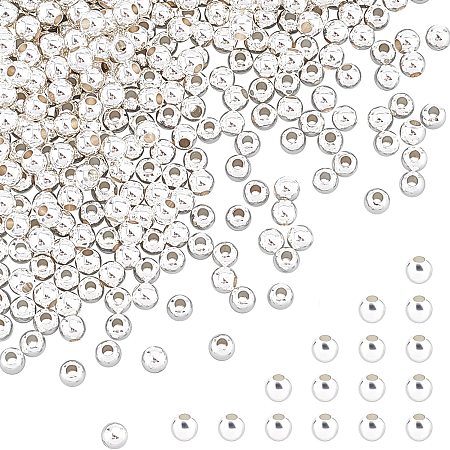 PandaHall Elite 300pcs 4mm 1/8 inch Small Round Silver Beads Brass Spacer Beads Smooth Loose Beads for Jewelry Bracelet Necklace and Craft Making, Hole 1.6mm