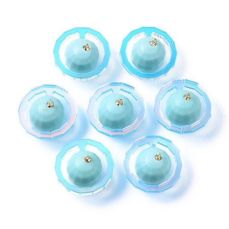 Arricraft Opaque Acrylic Pendants, with Brass Findings, Faceted, Planet, Pale Turquoise, 25.5x19mm, Hole: 1.2mm