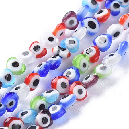 ARRICRAFT Handmade Evil Eye Lampwork Beads Strands, Heart, Colorful, 5.5~6x6~7x3~3.5mm, Hole: 1mm, about 65pcs/Strand, 13.19 inches(33.5cm)