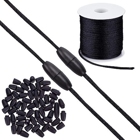 SUNNYCLUE 30Sets Black 23M Rattail Satin Cord Nylon Silky Lanyard Cords with Clasp Plastic Breakaway Safety Clasps Bulkle for Necklaces Bracelets Keychains Lanyards Jewelry Making DIY Crafts