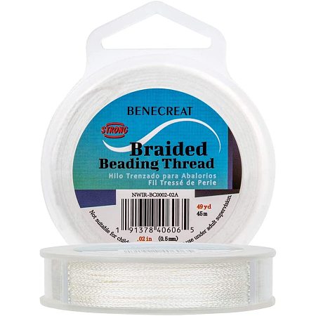 BENECREAT 0.5MM 150 Feet PE Braided Stretchy Beading Wire 4-Strand Abrasion Resistant Bead Cord for Necklace Bracelet Making, Hanging and Fishing Line