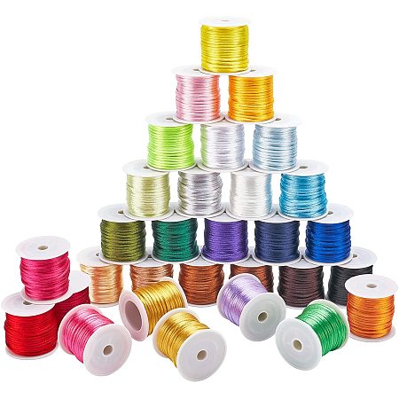PandaHall Elite 30 Colors Trim Rattail Silk Cord, 2.5mm Satin Nylon Craft Cord 328 Yards Nylon String Woven Chinese Knotting Cord for Jewelry Making Necklace Bracelet Beading Dream Catchers Braid Hair