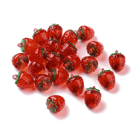 Honeyhandy Transparent Acrylic Pendants, Strawberry, Red, 18x13.5mm, Hole: 1.6mm