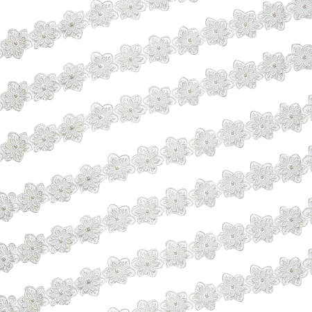 OLYCRAFT Organza Ribbon, with ABS Plastic Imitation Pearl Bead, Flower, White, 2-3/8 inch(60mm), about 5.00 Yards(4.57m)/Roll