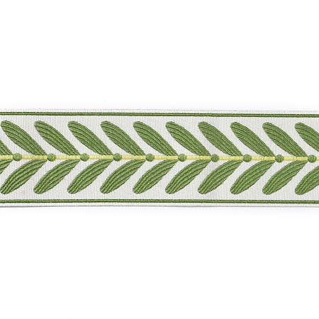 Polyester Ribbons, Jacquard Ribbon, Tyrolean Ribbon, Garment Accessories, Flat with Leaf Pattern, Lime Green, 2-3/8 inch(60mm)